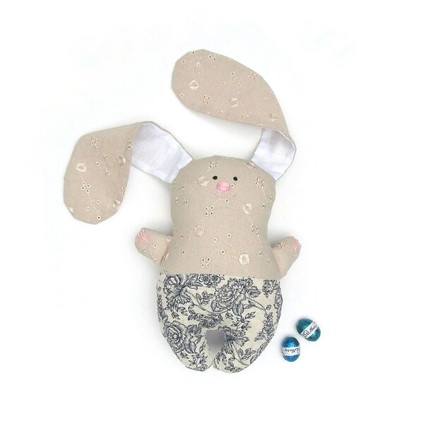 Stuffed Bunny plush Rabbit . TOY Child friendly. Handmade bunny for kids. Nursery toy, decor. Rustic beige linen Perfect gift