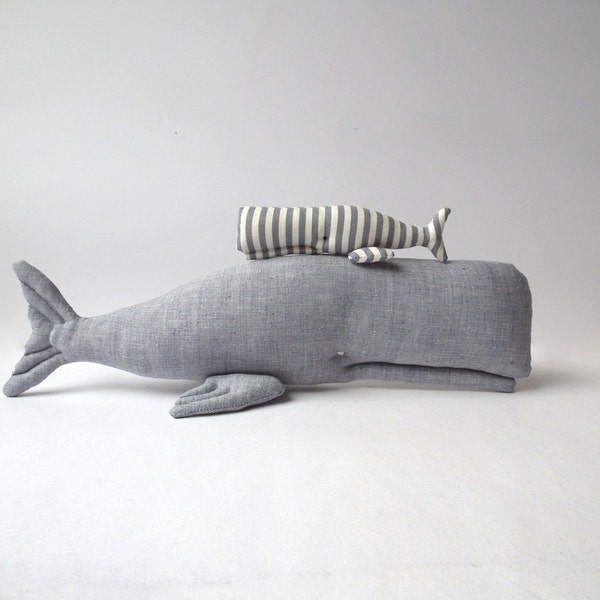 Stuffed  Whales, Plush grey whales toys. Textile cute couple. Child friendly toys. Grey cloth, great gift for baby shower