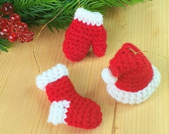 Crochet Santa Hat, Mitten, Stocking Ornament Pattern (PDF)