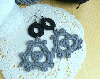 Crochet pattern earrings triangle and ring modern dangler earrings crochet tutorial jewellery.