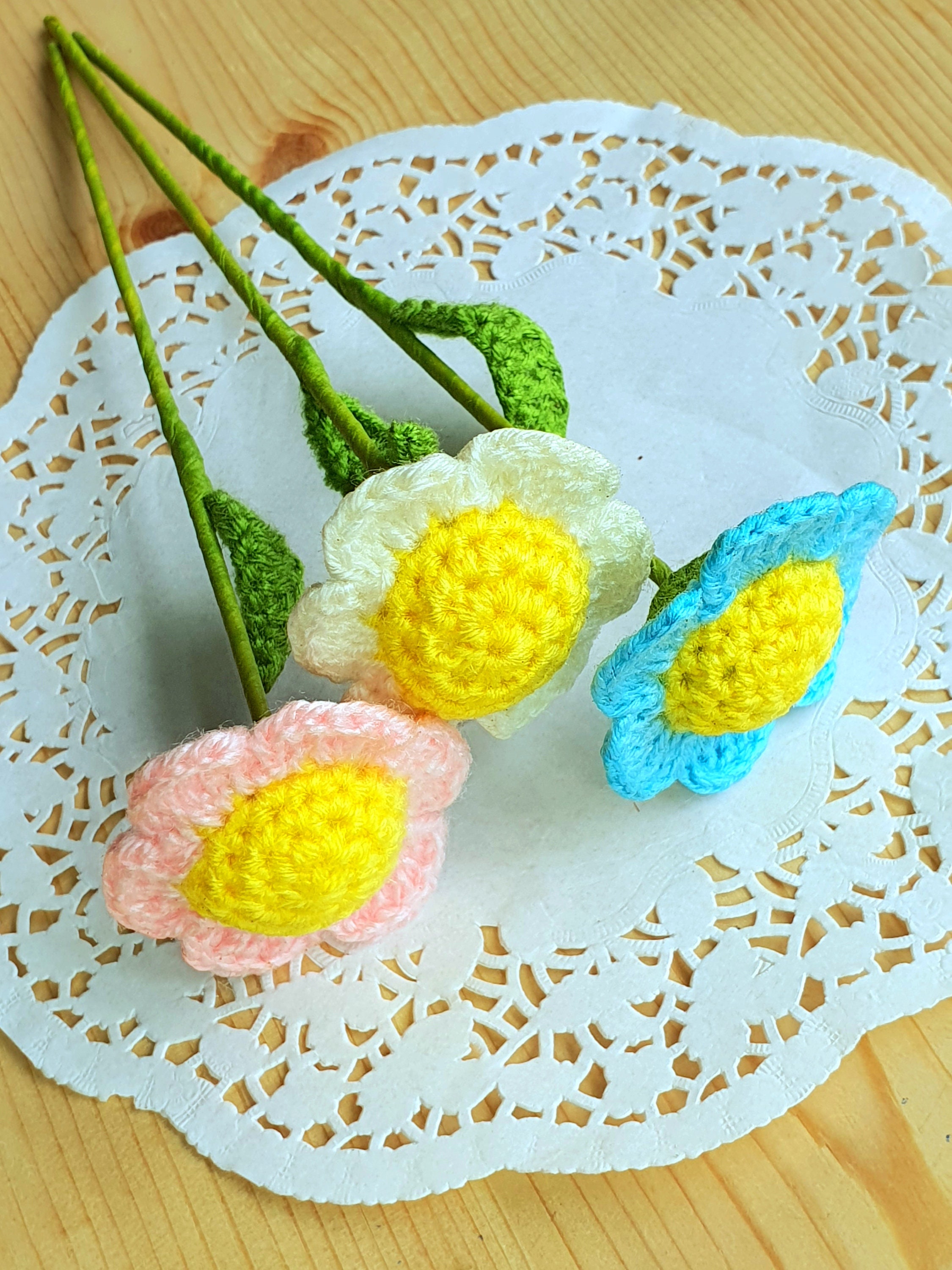 Fairytale Crochet Flowers Long Stem Quick Easy and Bright Etsy UK