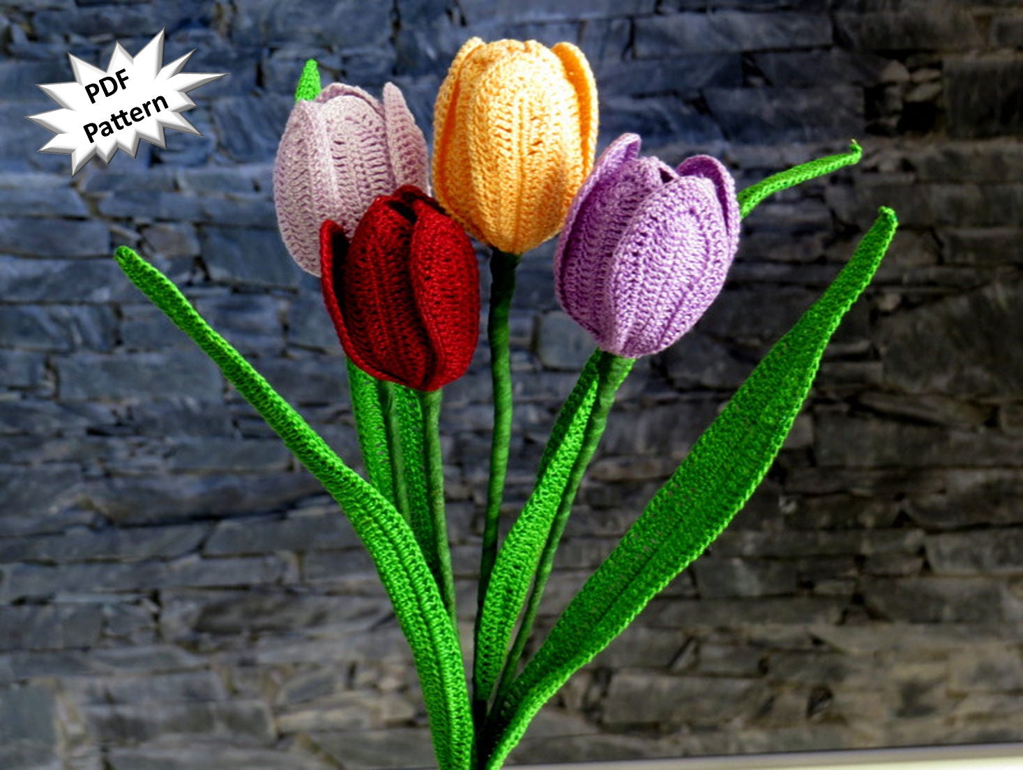 Crochet tulip pattern long stem tulips home Decor bridal Etsy