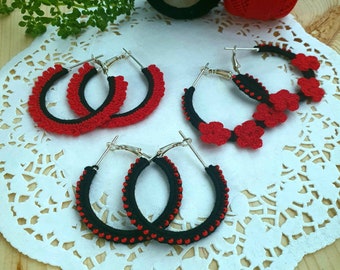 Crochet hoop earring 3 designs in one pattern, earrings, crochet hoops, hoop earrings pattern, Earrings tutorial, hoop earring tutorial