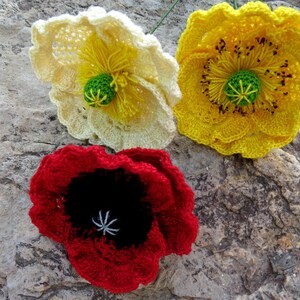 Crochet poppy pattern flanders oriental icelandic poppy common poppy august birth flower papaver bouquet flower home Decor bridal bouquets image 5