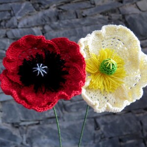 Crochet poppy pattern flanders oriental icelandic poppy common poppy august birth flower papaver bouquet flower home Decor bridal bouquets image 4