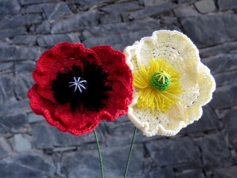 Crochet poppy pattern flanders oriental icelandic poppy common poppy august birth flower papaver bouquet flower home Decor bridal bouquets image 4