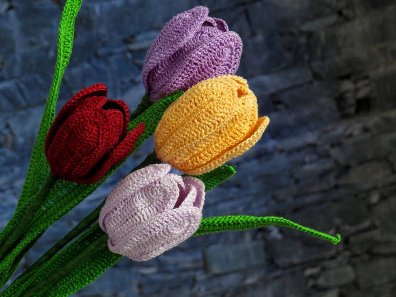 Crochet Tulip Pattern Long Stem Tulips Home Decor Bridal Etsy