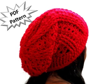 Crochet slouchy beanie hat pattern holiday ribbed chunky hat  for  RIGHT handed crocheters