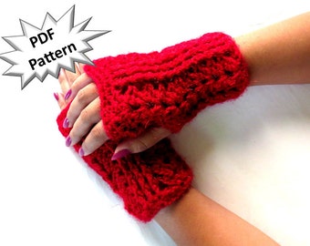Crochet fingerless mittens pattern gloves wristlets wrist warmers chunky ribbed gloves for  RIGHT handed crocheters