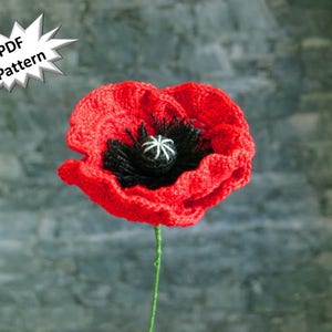 Crochet poppy pattern flanders oriental icelandic poppy common poppy august birth flower papaver bouquet flower home Decor bridal bouquets image 1