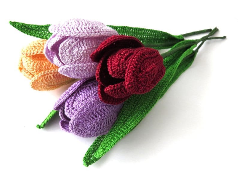 Crochet Tulip Pattern Long Stem Tulips Home Decor Bridal - Etsy