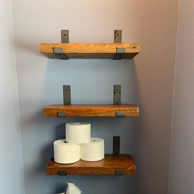 Sets of 3 Reclaimed Wood Bathroom Shelves With 6 Handmade Etsy