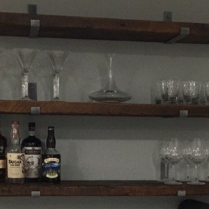 11" DEEP X 2” THICK Heavy-Duty Reclaimed Wood Shelves WITH 2 Handmade Steel Shelf Brackets, Sold Individually