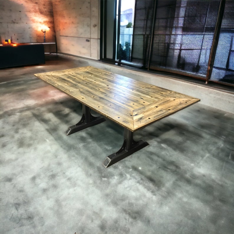 Modern, Industrial Reclaimed Oak, Boxcar Floor Dining Table image 3
