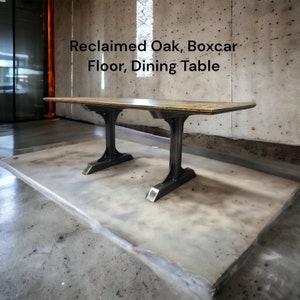 Modern, Industrial Reclaimed Oak, Boxcar Floor Dining Table image 1