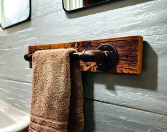 Reclaimed Wood & Iron  Pipe Towel Bar