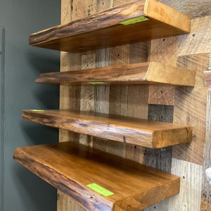 Solid Hardwood LIVE EDGE Floating Shelf With Heavy-Duty Steel Floating Bracket.