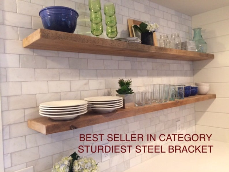 HEAVY-DUTY RECLAIMED Rustic Wood Floating Shelves With Steel Brackets Made to Order. Sold Individually