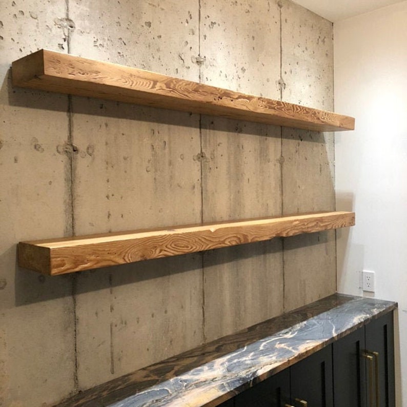 3 INCH THICK RECLAIMED Wood Floating Shelves With Steel Etsy