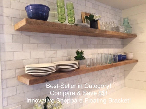 HEAVY DUTY Floating Shelves with Brackets, Wood Floating Shelves