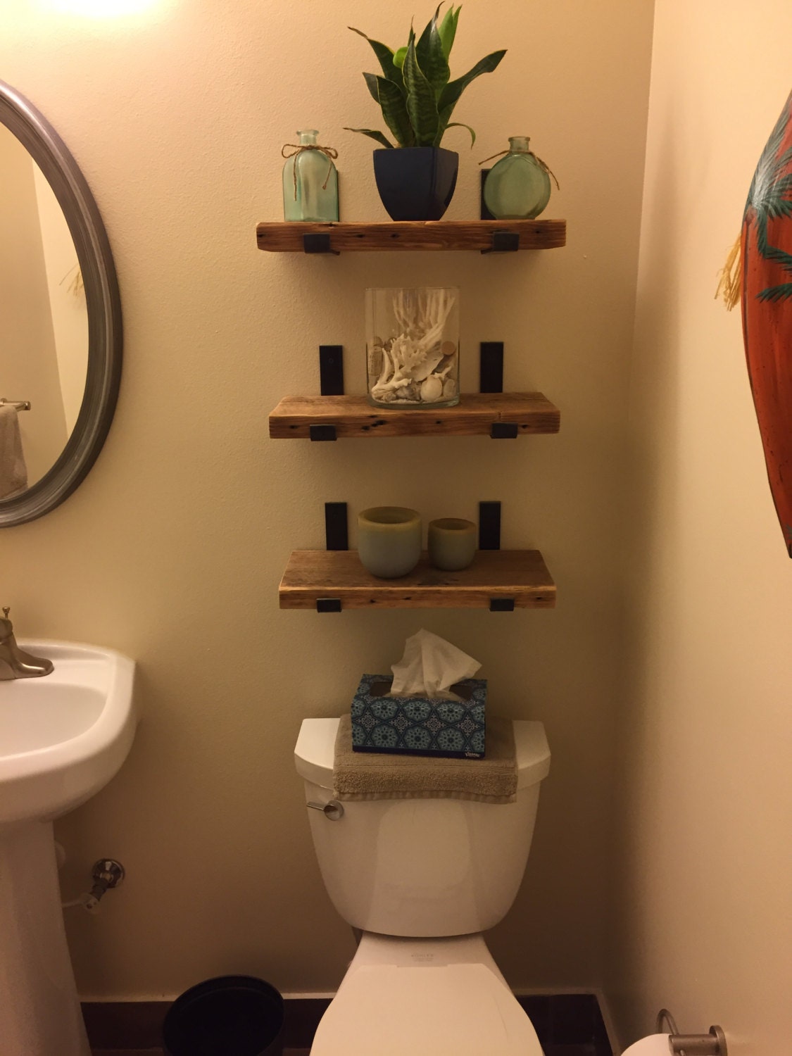 Sets of 3 Reclaimed Wood Bathroom Shelves With 6 Handmade Etsy