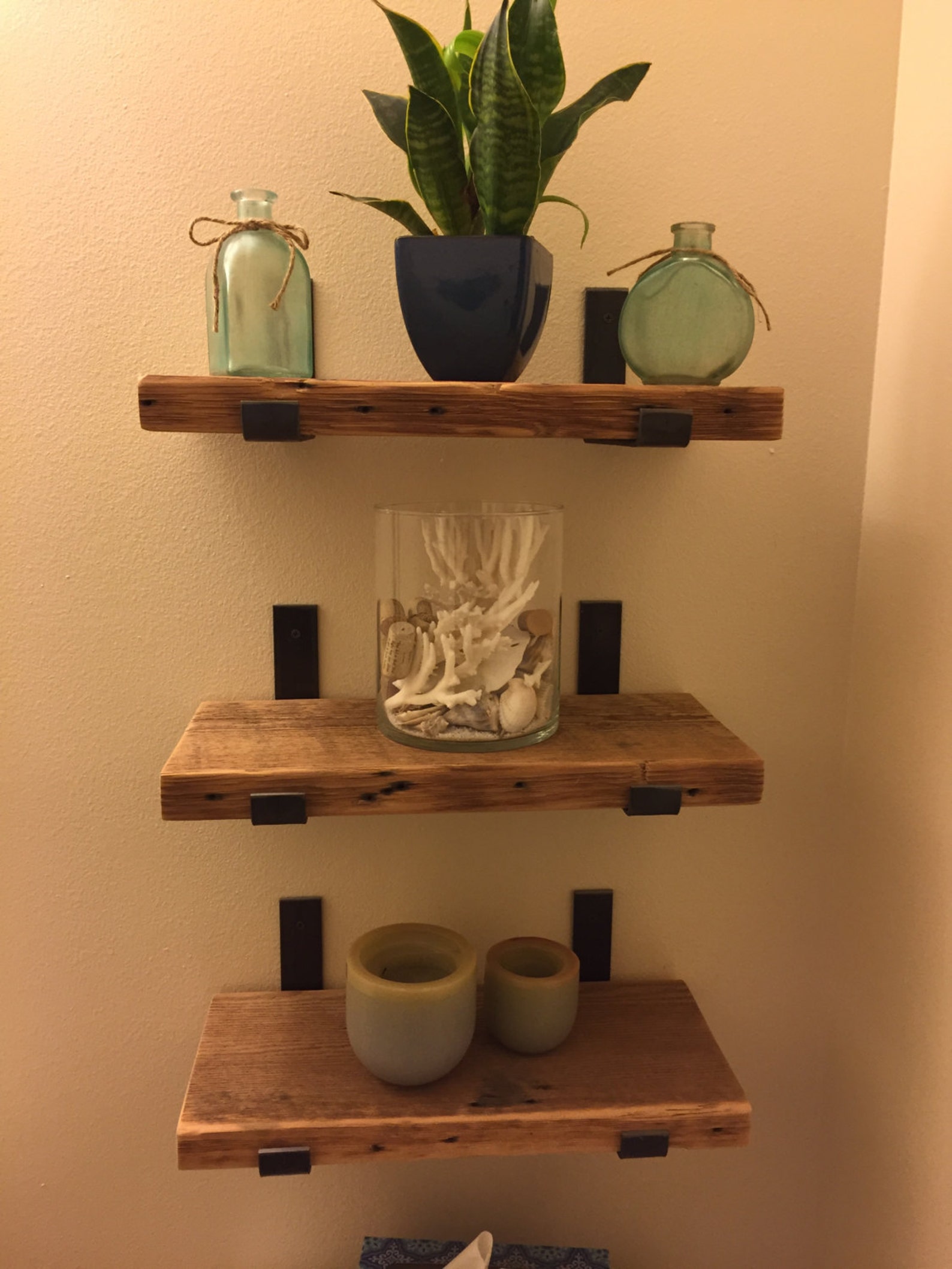 Sets of 3 Reclaimed Wood Bathroom Shelves With 6 Handmade Etsy