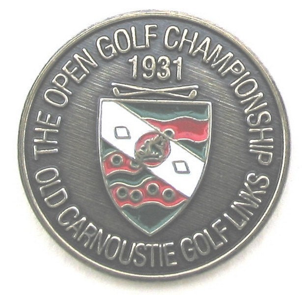 Image of Old Hand Painted Coin Golf Ball Marker For The 1931 Open Championship Carnoustie Links Scotland - Ideal Gift 89 Year Old Golfer