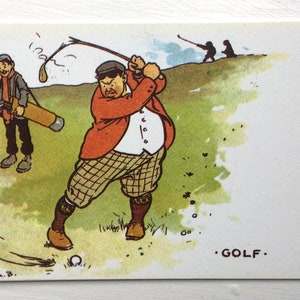 Golf Vintage Postkarte Anfang 1900 eine alte Comic, lustige 1990er Jahre Repro-Postkarte von Künstler Tom Browne. Ideal zum Basteln einer Golf-Geburtstagskarte