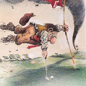 Cartão postal de golfe - diversão cômica divertida. Ideal para presentear um cartão de aniversário de golfe, marido, esposa, amigo, parente. Golfe em um tornado!