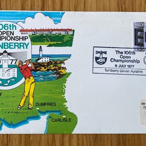 Superb 1975 Open Golf Championship collectable First Day Cover & Special Royal Mail handstamp. 49 year birthday golf gift. Tom Watson win.