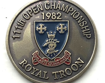 Old Hand Painted Coin Golf Ball Marker for the 1982 Open Championship Royal Troon Golf Club Scotland - Unique birthday gift 44 year old