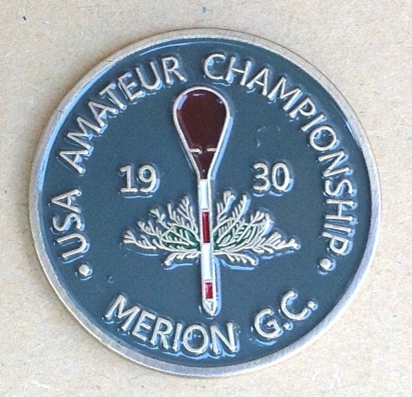 Image of Hand Painted Coin Golf Ball Marker For The 1930 Us Amateur Championship - Bobby Jones Winner. Merion Club Usa. Great Golf Gift