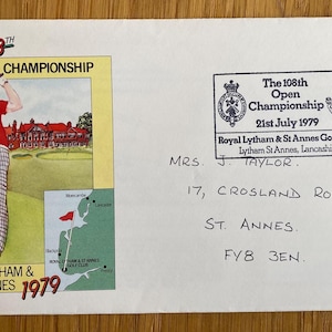Superb 1979 Open Golf Championship collectable First Day Cover & Special Royal Mail handstamp. 45 year birthday golf gift.A rare collectable