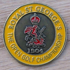 Moneda marcador de pelota de golf pintada a mano para el Campeonato Abierto de 1904 - Royal St George's Golf Club, Inglaterra.