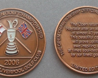 Golf Ball Marker Embossed Coin ball marker the 2006 Open Championship Royal Liverpool Golf Club Vintage birthday gift for the 20 year old