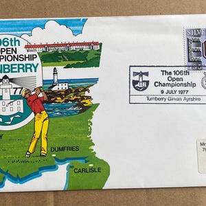 Superb 1977 Open Golf Championship collectable First Day Cover & Special Royal Mail handstamp. 47 year birthday golf gift. Tom Watson win.