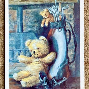 Carte postale ours en peluche de golf - Amusement comique de golf. Idéale pour faire une carte d'anniversaire de golf pour mari ou femme. 25 ans comme neuf.