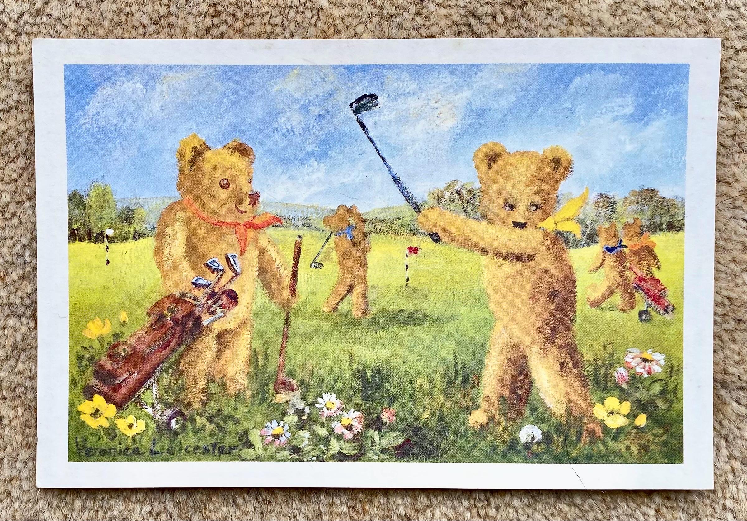 Golf Teddy Bear Postcard - Golfing Comic Fun. Ideal to Make in to