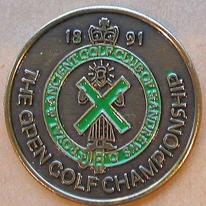 Moneda en relieve pintada a mano Golf Ball Marker para el Open Championship de 1891 - Old Course Golf Links St Andrews. Regalo único para cualquier golfista.