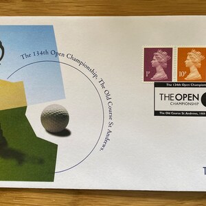 Schitterende golfcollectie 2005 open golfkampioenschap eerste dag omslag met speciale Royal Mail-handstempel, golfpostzegel 19e verjaardagscadeau