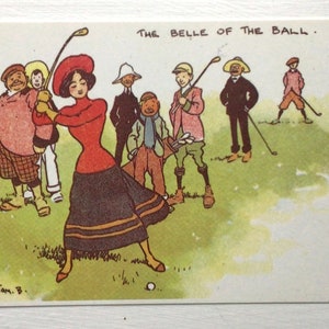 Golf Vintage Postkarte Anfang 1900 eine alte Comic, lustige 1990er Jahre Repro-Postkarte von Künstler Tom Browne. Ideal zum Basteln einer Golf-Geburtstagskarte