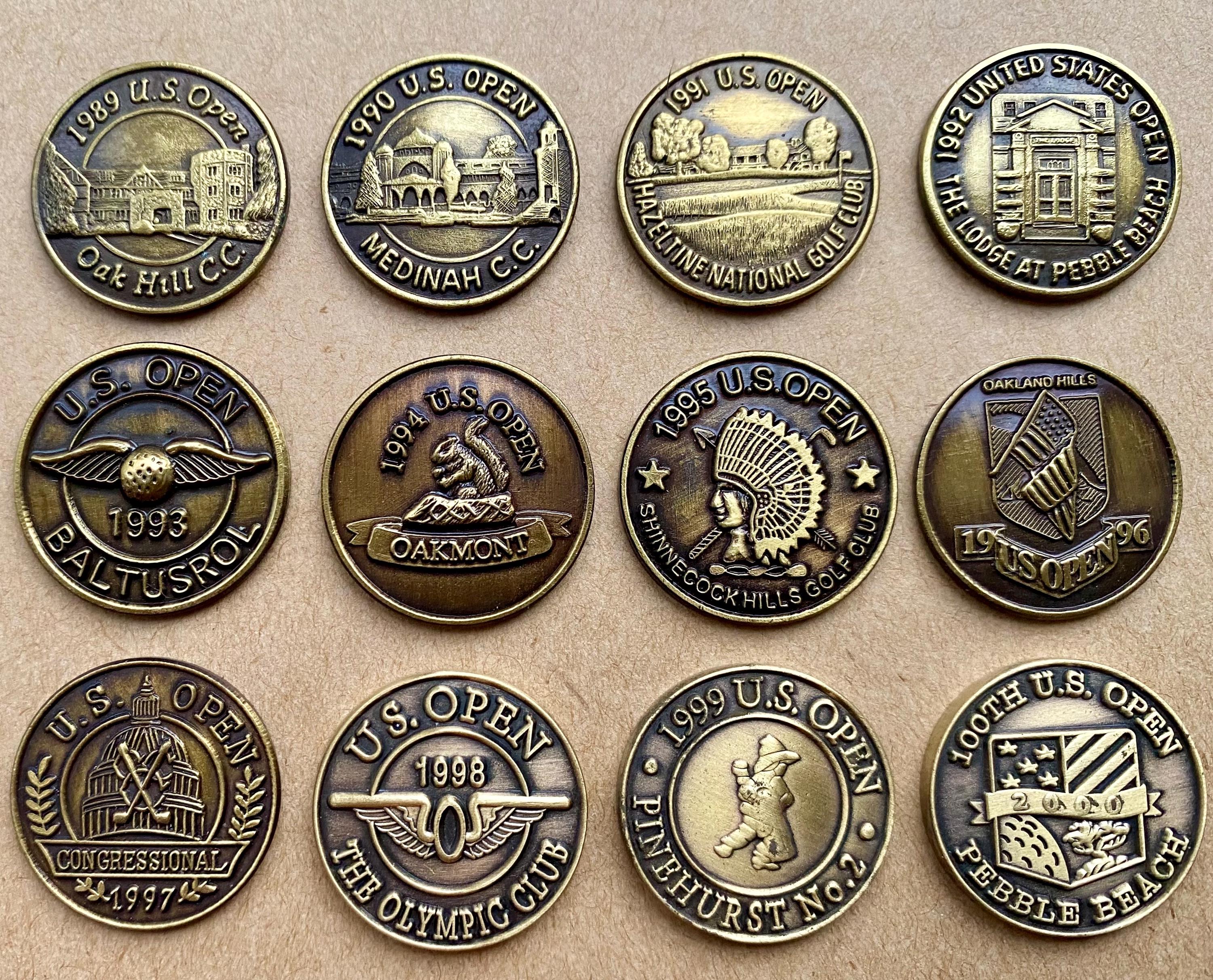 Collection of Embossed Bronze Golf Ball Markers US Open Golf