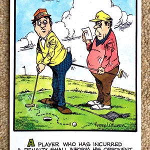 Golf Postkarte - Hilarious Comic Fun. Ideal, um in zu einem Golf Geburtstagskartengeschenk Mann, Frau er oder sie zu machen. Golfer legt seinen Partner ab!