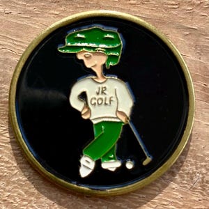 Schitterende Junior Golf handgeschilderde metalen munt golfbal marker golfcadeau. Ideaal verjaardagscadeau voor golfer. Vintage Amerikaanse ballmarker, ongebruikt als nieuw