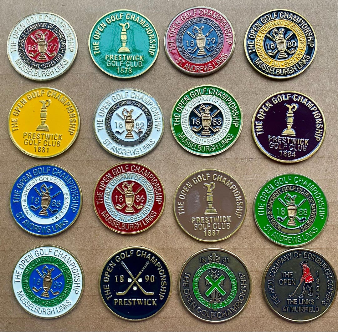 A Rare Collection of 16 Hand Painted 1 Inch Coin Golf Ball Markers for ...