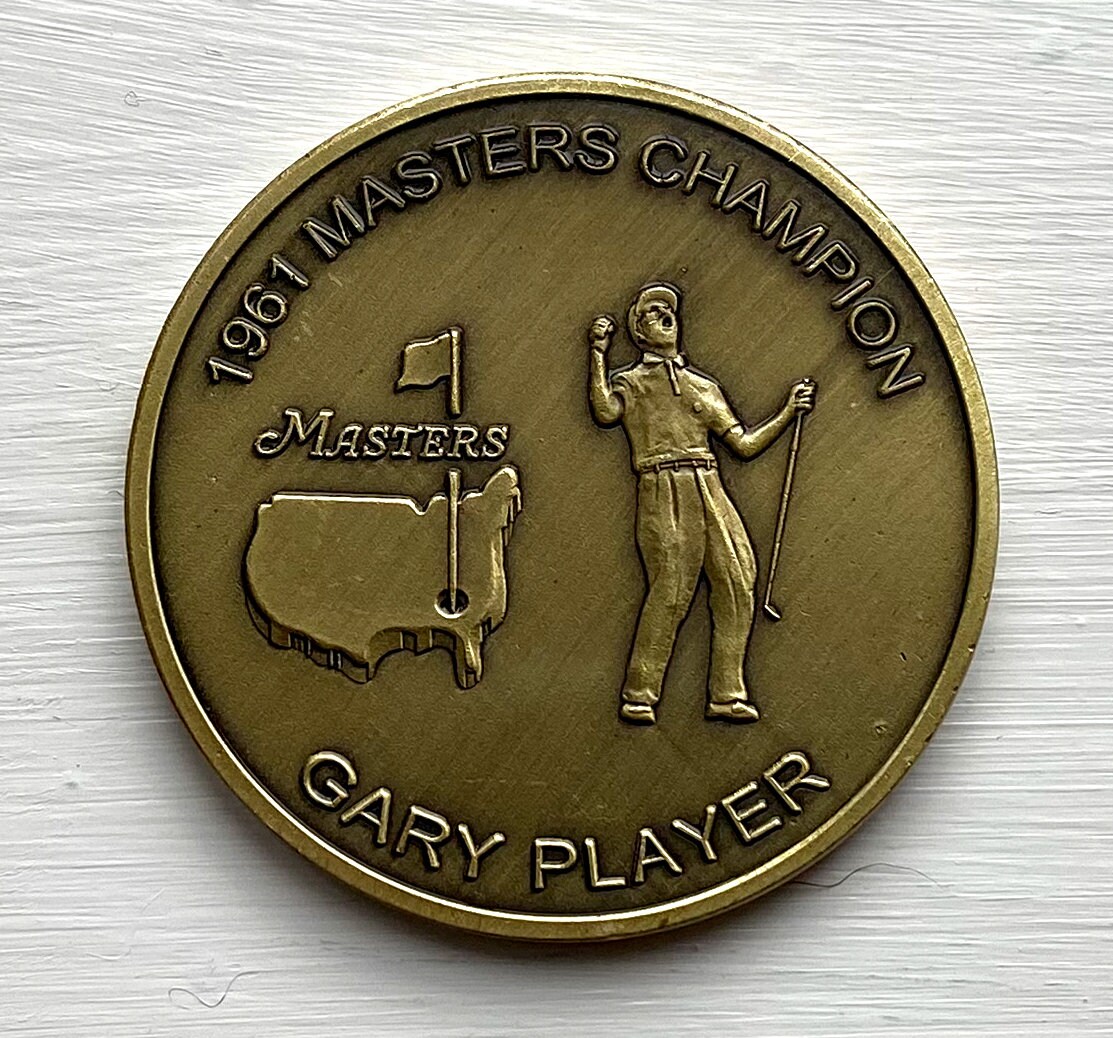 Fantastischer großer Gary Player Golf Coin für die Masters von 1961 - zur Feier seines berühmten Sieges - Vintage Golf Ball Marker. Geburtstagsgeschenk 63 Jahre alt.