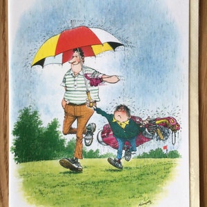 Cartão e envelope de aniversário de golfe - diversão em quadrinhos hilariante. Ideal para seu marido, pai, esposa, parente jogador de golfe. Jogador de golfe feliz com vale-presente do filho