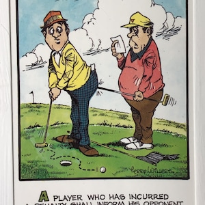 Cartão postal de golfe - diversão cômica hilariante. Ideal para transformar em um cartão de aniversário de golfe, presente artístico para marido, esposa, amigo. As regras do golfe engraçadas