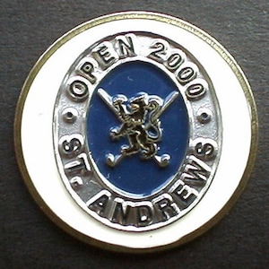 Tiger Woods 2000 Open Championship win - hand painted coin Golf Ball Marker. Great birthday gift for the 24 year old Tiger fan. St Andrews