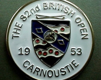 Ben Hogan golf win Old Golf Ball Marker for the 1953 Open Championship Carnoustie Hand Painted. Unique birthday gift or present 71 year old